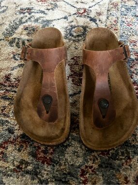 Birkenstock Women's Cognac Brown Leather Thong Sandals
